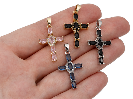 Подвеска "Крест" с черными кристаллами, 26мм