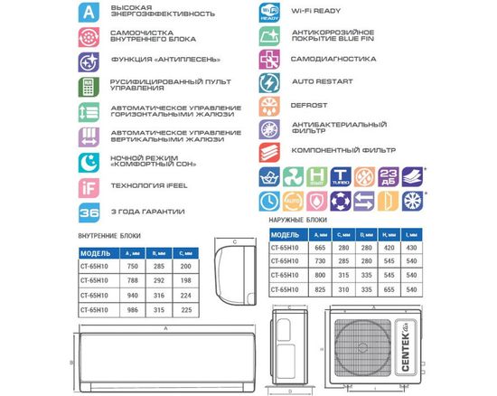 Сплит-система Centek CT-65G18 серый/карбон