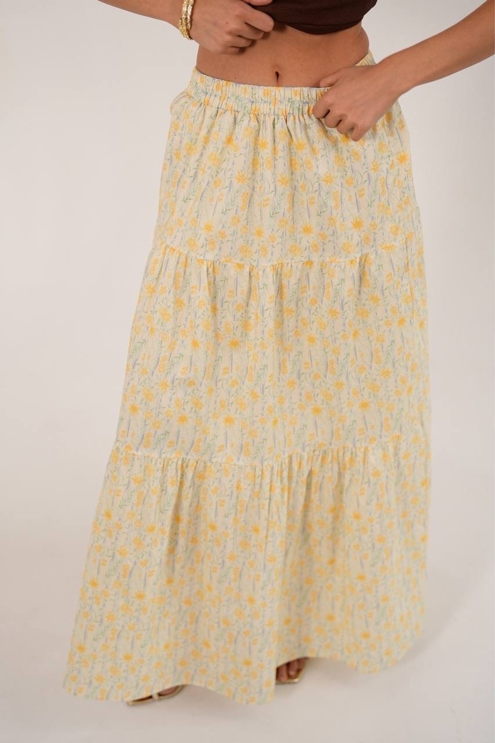 Юбка из хлопка ярусная в мелкий цветочек в макси длине