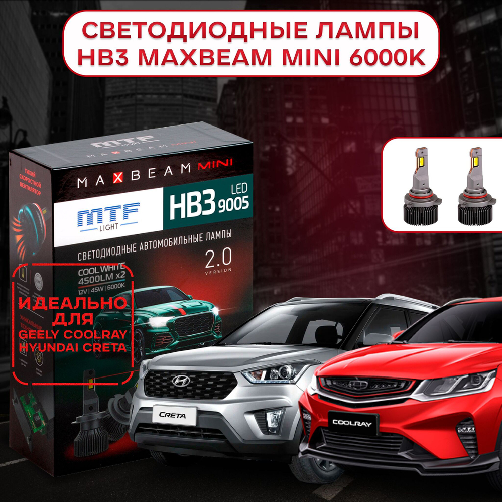 Светодиодные лампы MTF Light HB3 MaxBeam MINI 12V 45W 4500lm 6000K (к-т 2шт.)