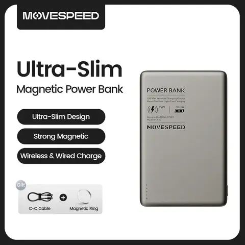 Ультратонкий магнитный Power Bank Movespeed 5000 mAh Type-C - внешний аккумулятор Magsafe (Gray)