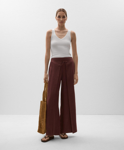 OYSHO Брюки многослойные прямого кроя 100% льняные, шоколадный