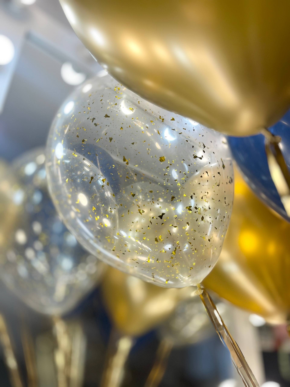 Воздушные шары под потолок синий/золото №3927