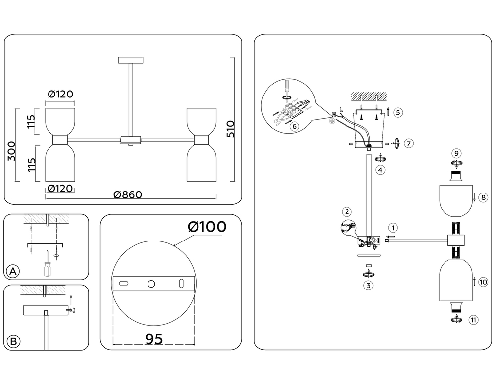 Светильник на штанге LH56095/16 BS/FR латунь/белый матовый E14*16 max 40W D860*510