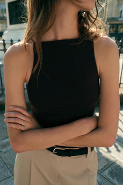 ZARA ТОП НА БРЕТЕЛЯХ, КОРИЧНЕВЫЙ