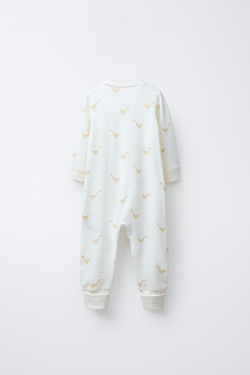 ZARA ТЕПЛЫЙ КОМБИНЕЗОН С УЗОРОМ «ГУСИ» И РЕГУЛИРУЕМЫМИ ШТАНИНАМИ, ЭКРЮ