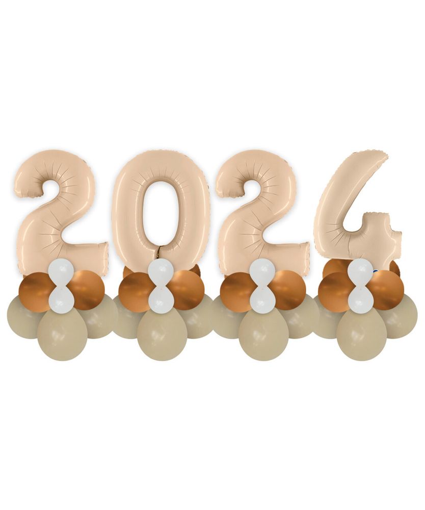 Стойки из шаров с цифрами 2024 на Новый год бежевого цвета