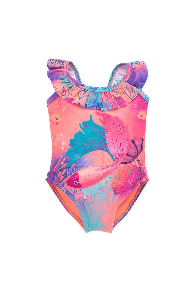 Коралловый купальник с объемными 3D деталями