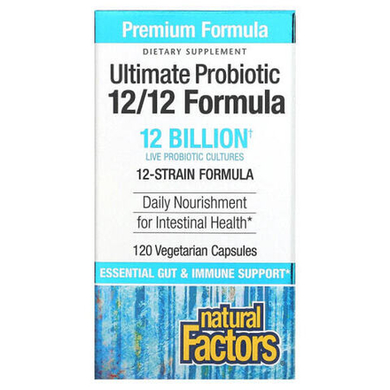 Для пищеварительной системы Natural Factors, Ultimate Probiotic, 12/12 Formula, 12 миллиардов КОЕ, 120 растительных капсул