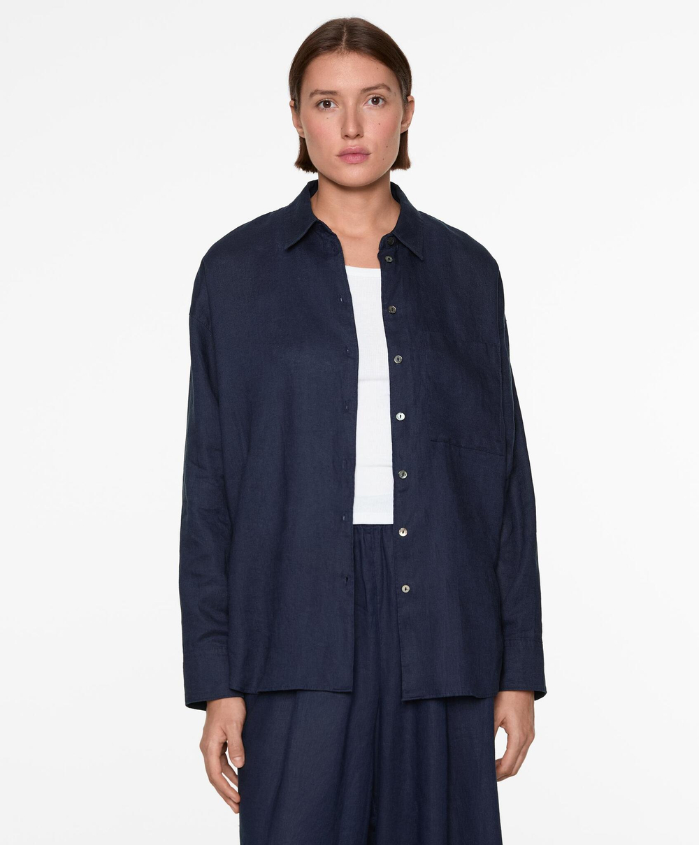 Oysho Льняная рубашка, темно-синий