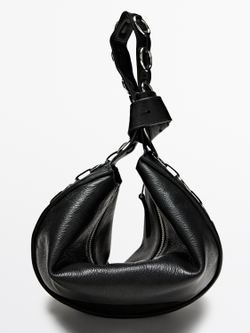 Massimo Dutti Сумка из кожи наппа с люверсами, черный