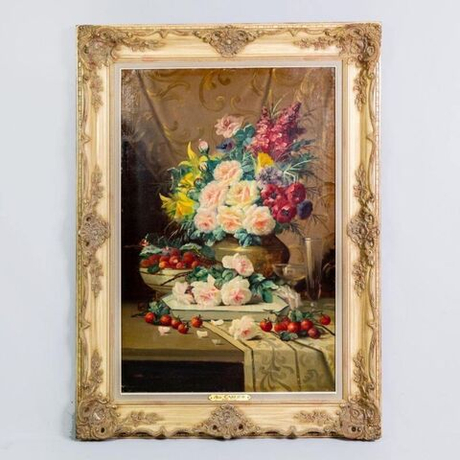 Винтаж: Антикварная картина «Натюрморт с Розами»