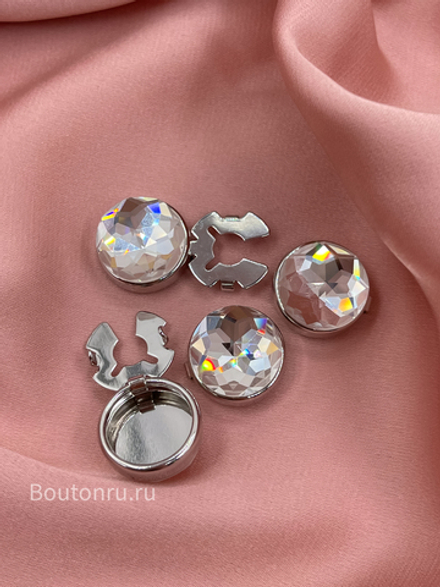 Накладки на пуговицы серебристые камень стразы (клипсы)