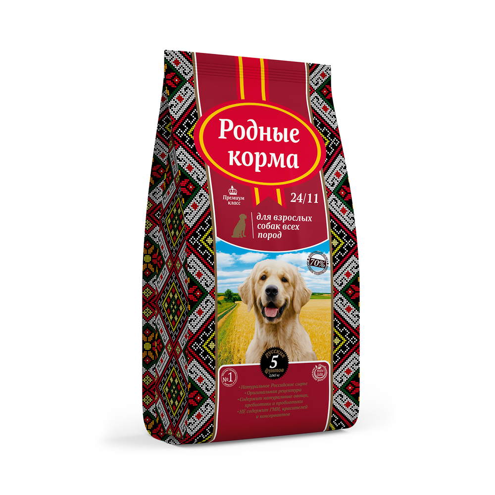 Сухой корм РОДНЫЕ КОРМА для взрослых собак всех пород курица 24/11 16,38 кг
