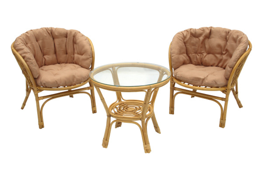 Набор мебели Garden Story Багамы Премиум мини (2кресла+стол (2 уп.), каркас медовый, подушки бежевые)