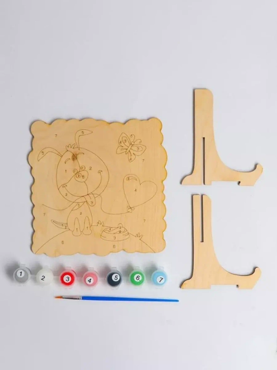 Картина по номерам маленькая на дереве Собака для детей