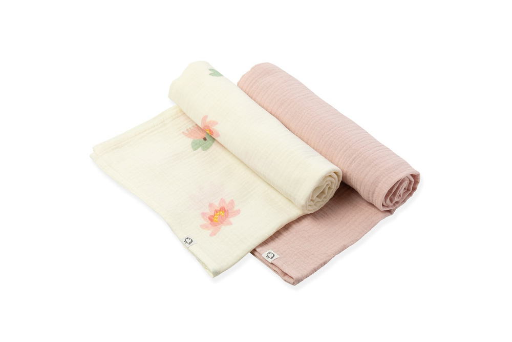 Пелёнки муслиновые BUBA KIDS, 2 шт., Кувшинка розовая/ пудра, 75х115