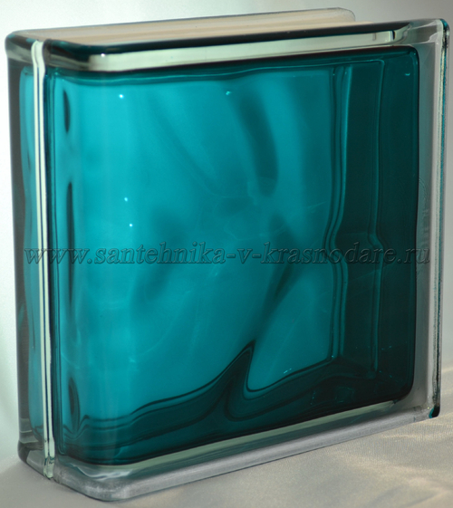 Торцевой стеклоблок морская волна окрашенный изнутри Vitrablok   19x19x8