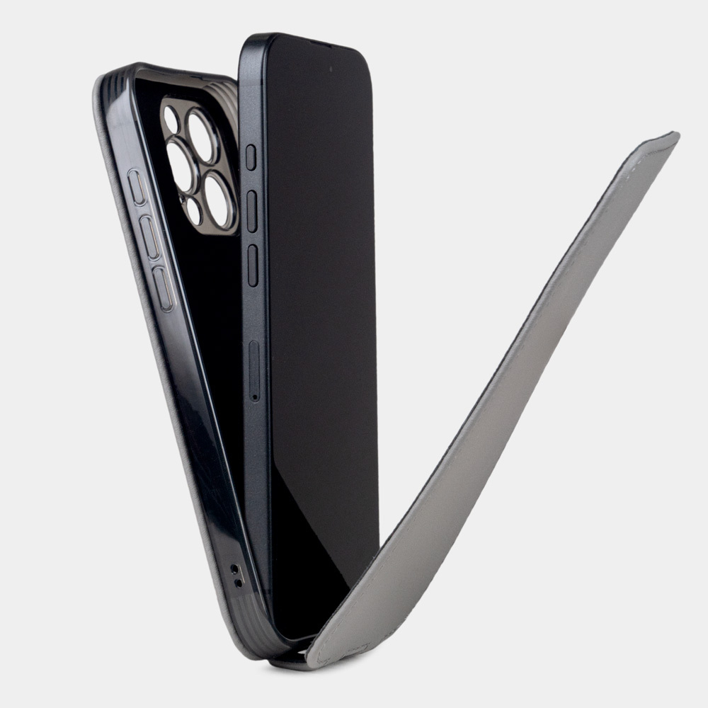 Кожаный чехол для iPhone 16 Pro, теленок серого цвета