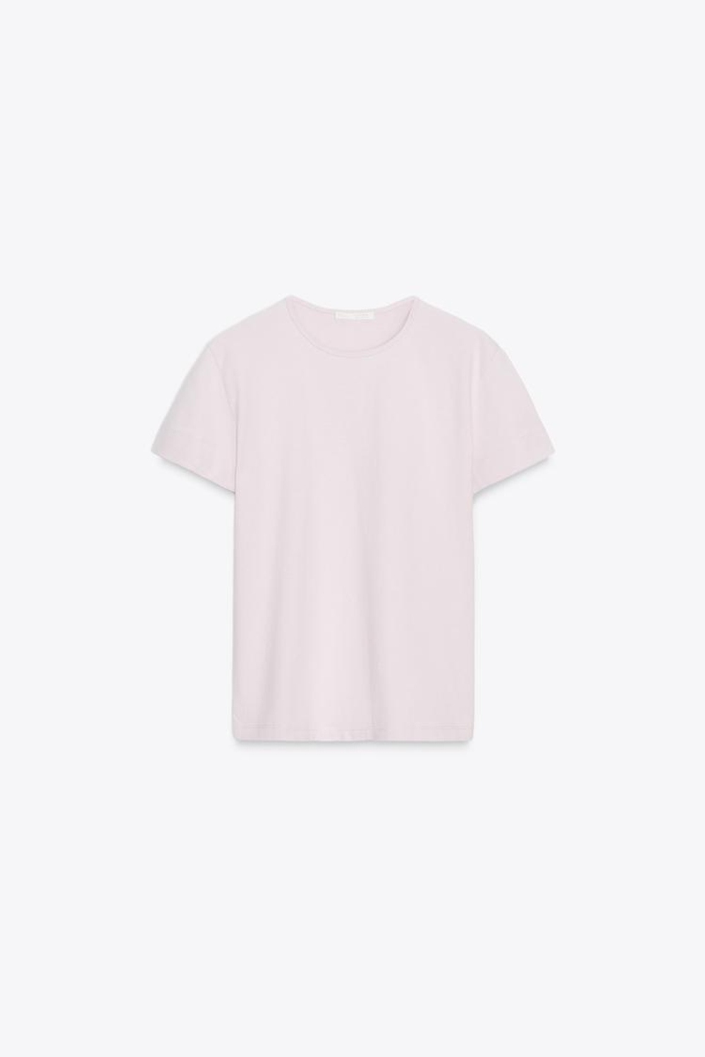 ZARA ХЛОПКОВАЯ ФУТБОЛКА В СТИЛЕ РУСТИК С КОРОТКИМИ РУКАВАМИ, ЦВЕТ РОЗОВОГО МЕЛА