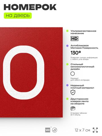 Номер на дверь 150, табличка на дверь для офиса, квартиры, кабинета, аудитории, склада, красная 120х70 мм, Айдентика Технолоджи