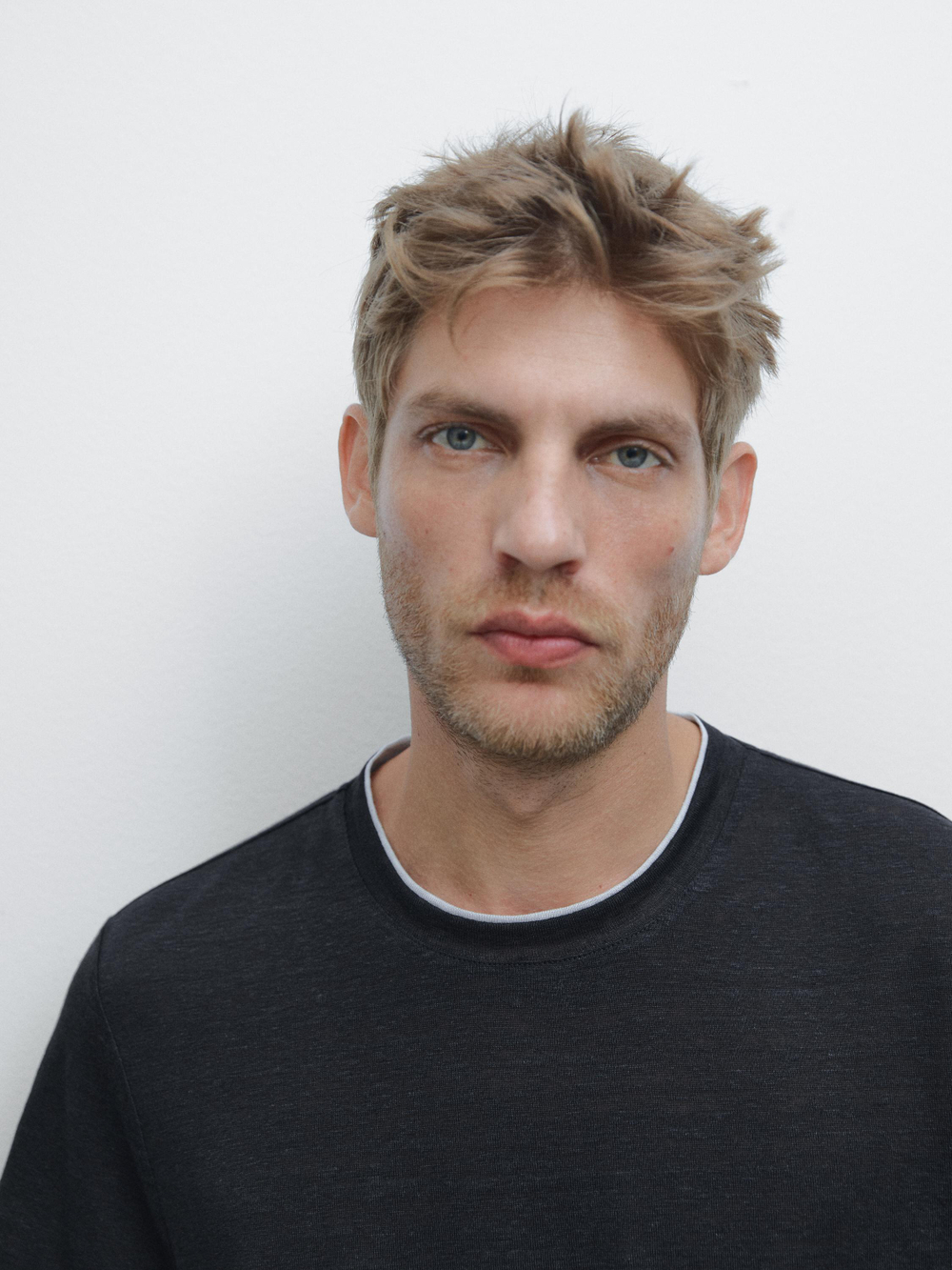 Massimo Dutti Футболка из контрастной трикотажной ткани, темно-синий