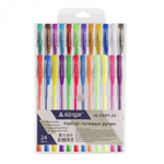 Набор гелевых ручек Alingar, 24 цвета, 1,0мм, 12шт с блест., 4шт пастел., 4шт флуор., 4шт метал., прозрачный, круглый пластиковый корпус, ПВХ чехол