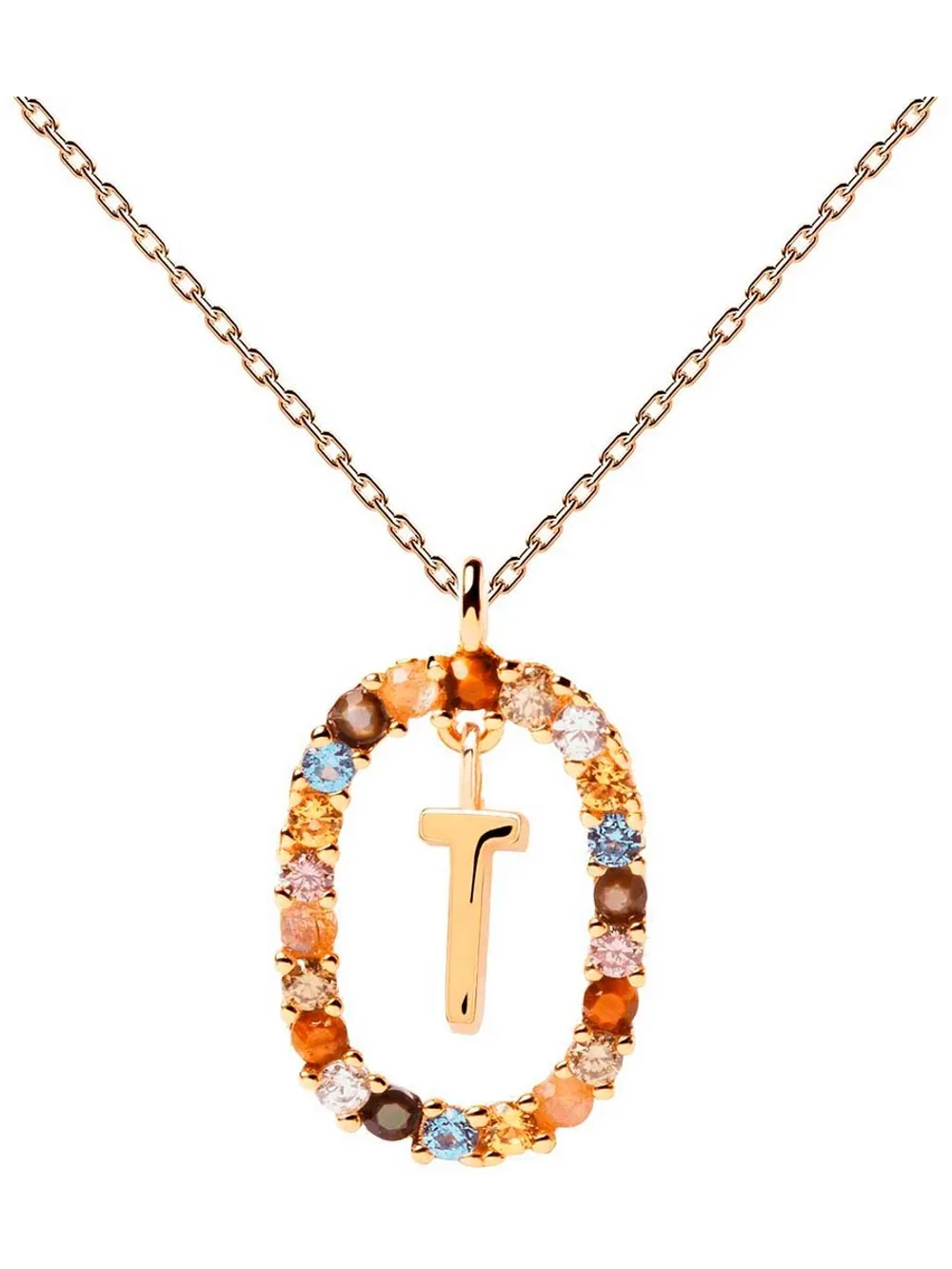 Колье Буква T серебро 925 пробы покрытое золотом