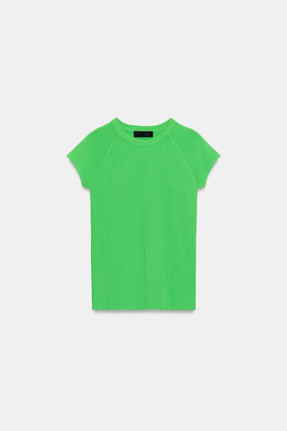 ZARA ТОП В РУБЧИК С КОРОТКИМ РУКАВОМ, ЗЕЛЕНЫЙ