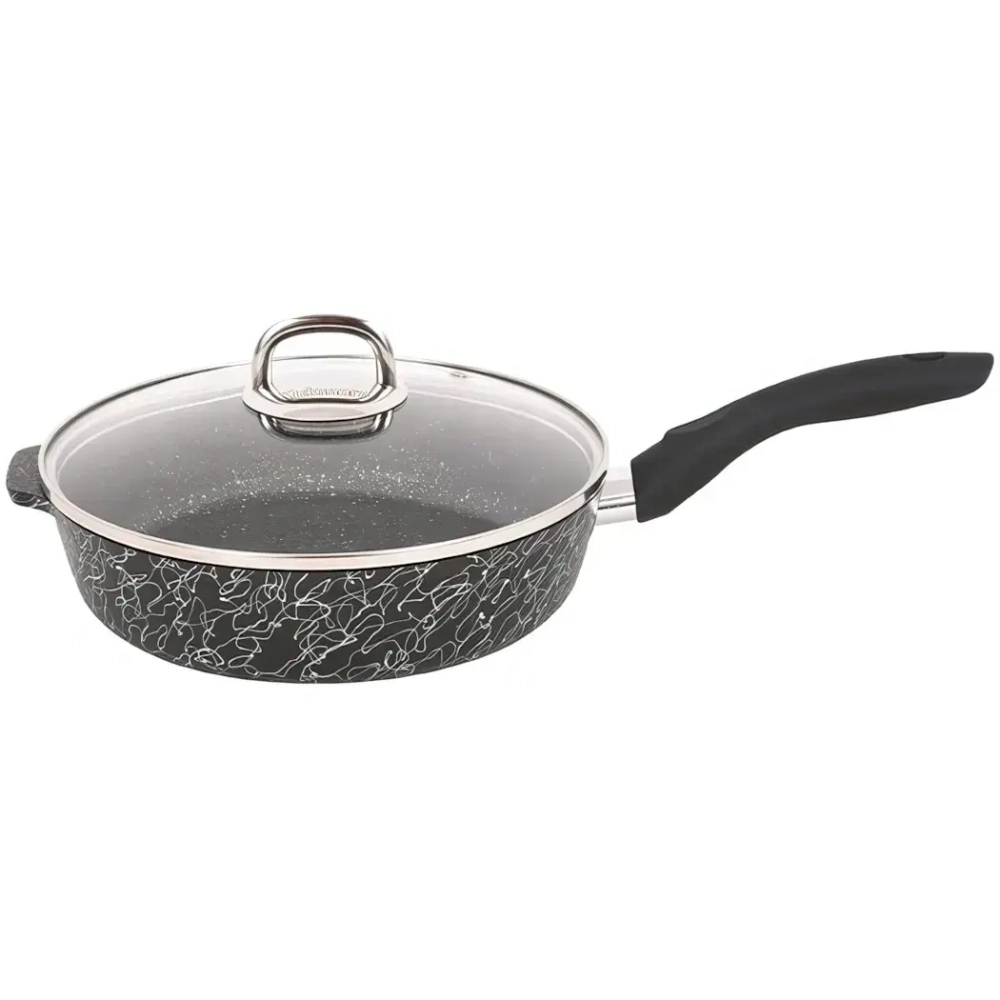 Сковорода глубокая 24см с ручкой и стекл. крышкой «Грация» (черный/серебро) сгчс241а