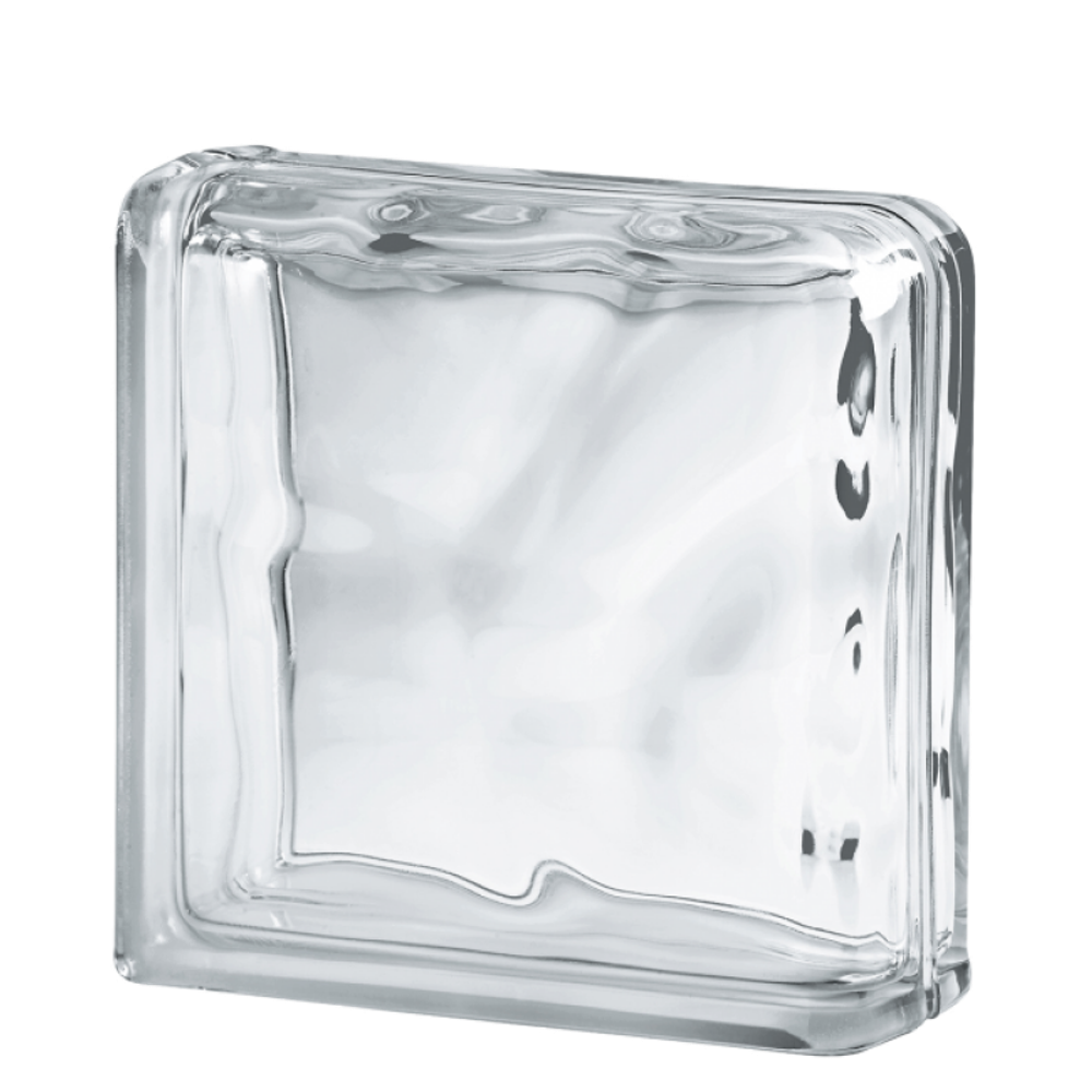 Завершающий стеклоблок бесцветный волна Vitrablok 19x19x8