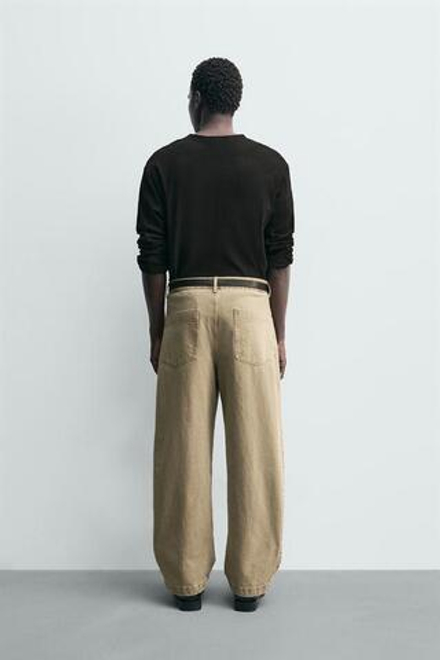 ZARA БРЮКИ STRAIGHT FIT ВЫСТИРАННЫЕ, БЕЖЕВЫЙ