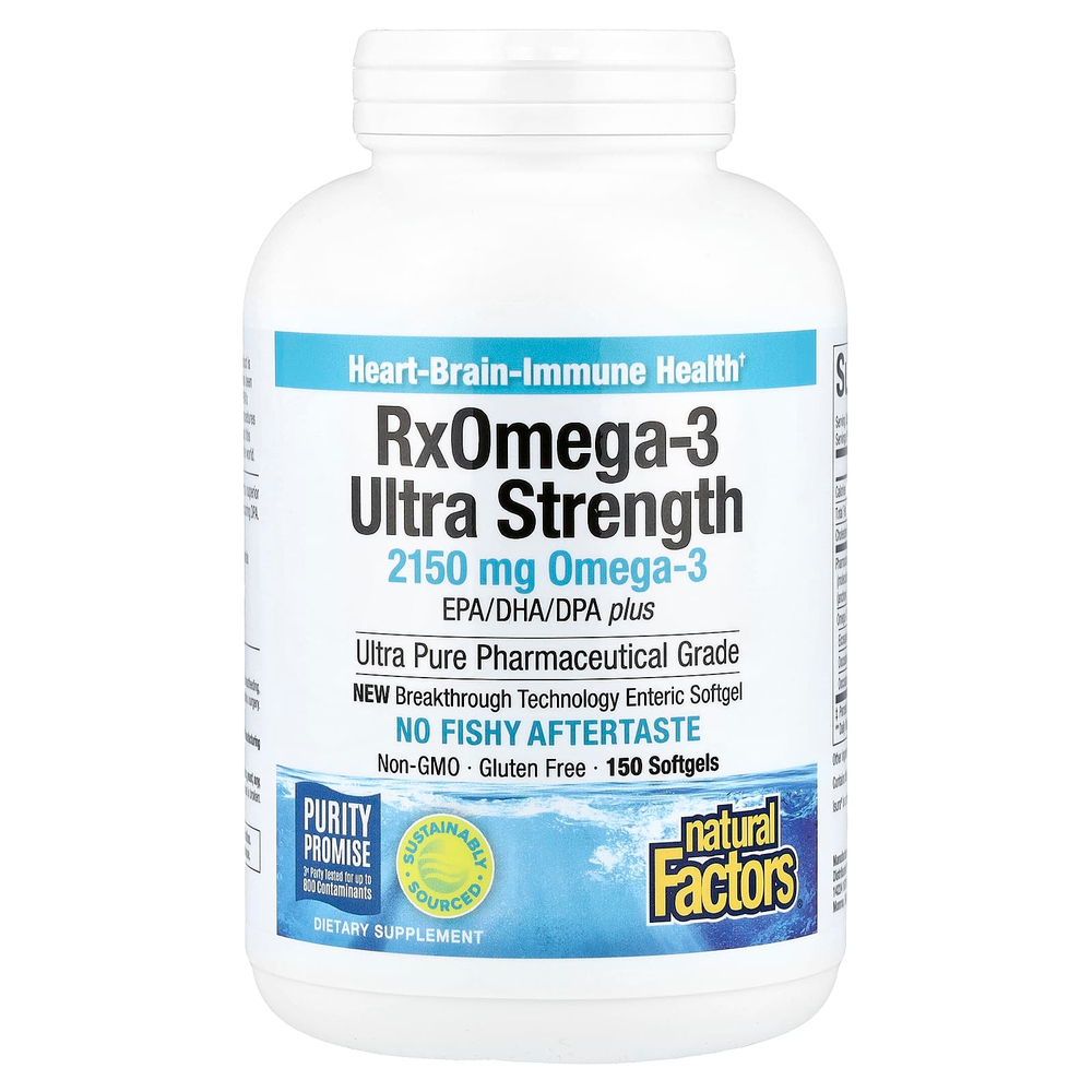 Natural Factors, RxOmega-3, омега-3 повышенной силы действия, 150 капсул (1075 мг в 1 капсуле)