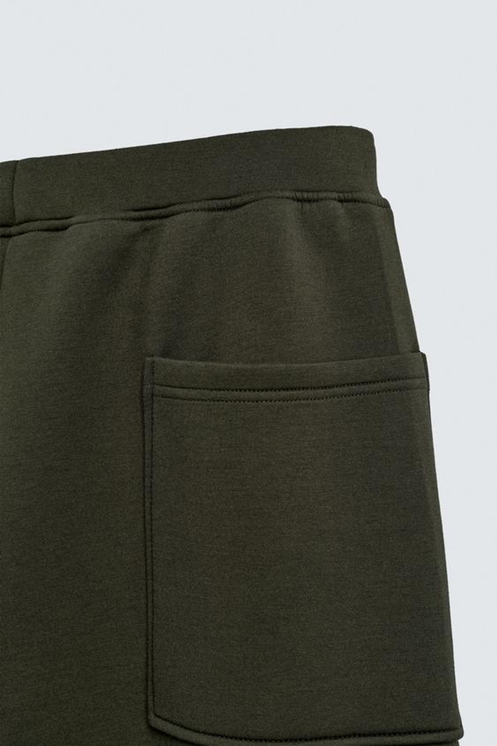 ZARA БРЮКИ INTERLOCK WIDE FIT, ТЕМНО-ЗЕЛЕНЫЙ