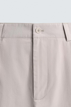 ZARA БРЮКИ STRAIGHT FIT ИЗ ПОПЛИНА СО СКЛАДКАМИ, ЖЕМЧУЖНЫЙ/БЕЖЕВЫЙ