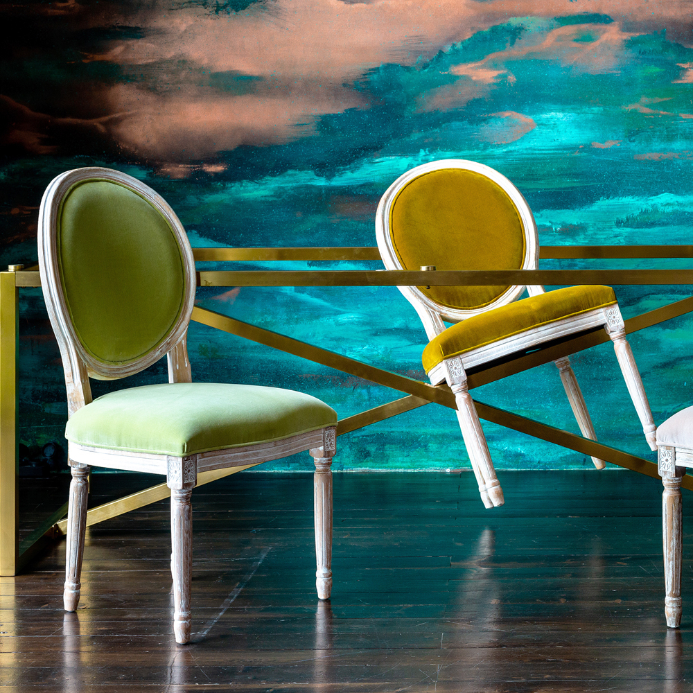 Стул Луи - Медовая горчица бархат белый жемчуг Объект мечты