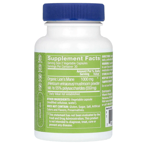 The Vitamin Shoppe, ежовик гребенчатый, 60 растительных капсул (500 мг в 1 капсуле)