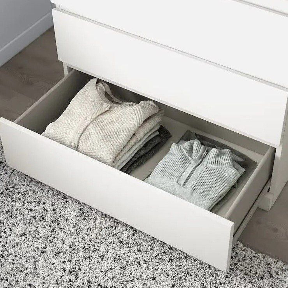 Комод 80х48х125, Марм, с 6 ящиками для вещей, игрушек, высокий, деревянный, без ручек в скандинавском стиле со скосами и органайзерами, белый