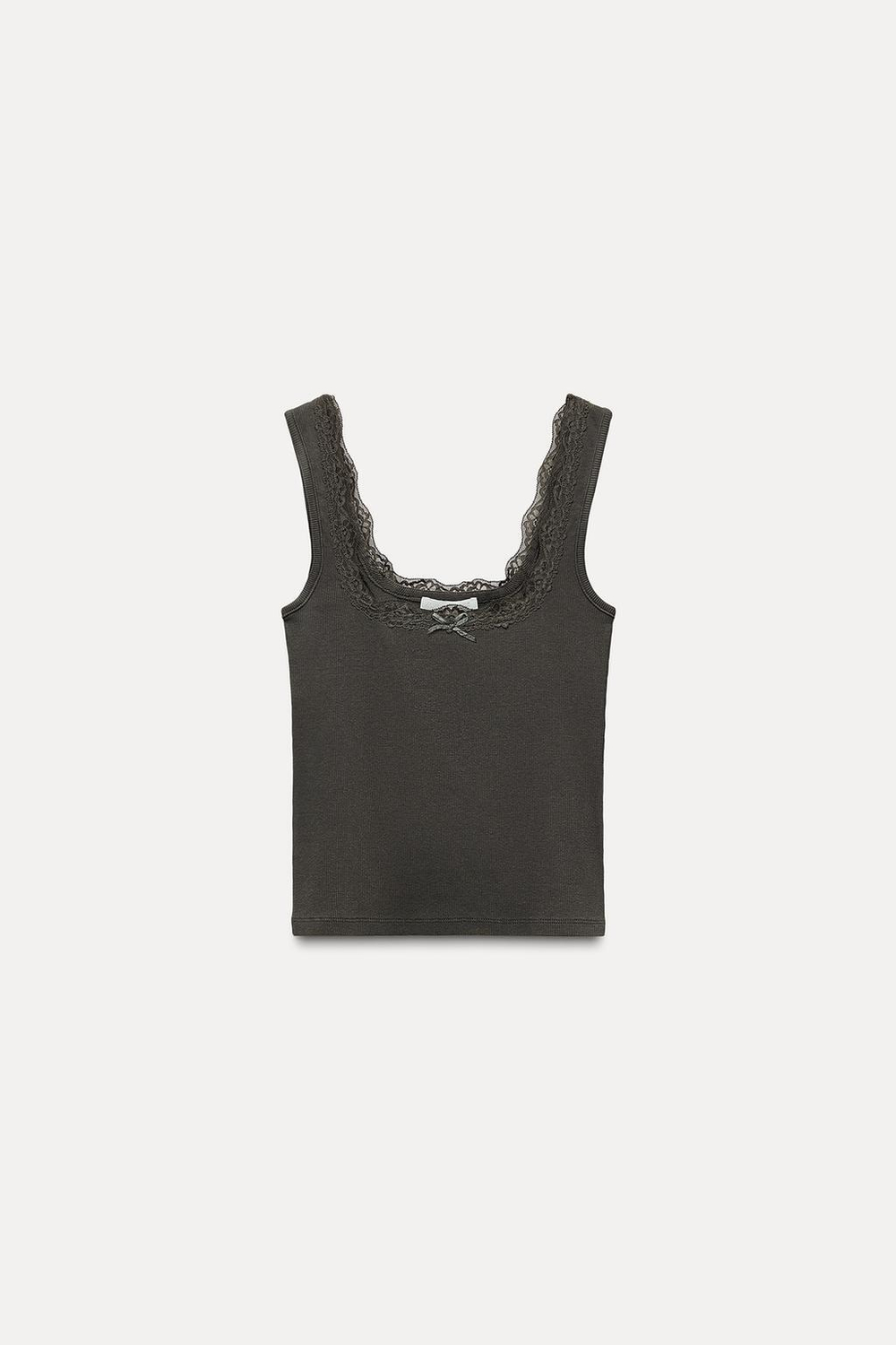 ZARA ТОП С КРУЖЕВНЫМИ БРЕТЕЛЯМИ, ТЕМНО-СЕРЫЙ