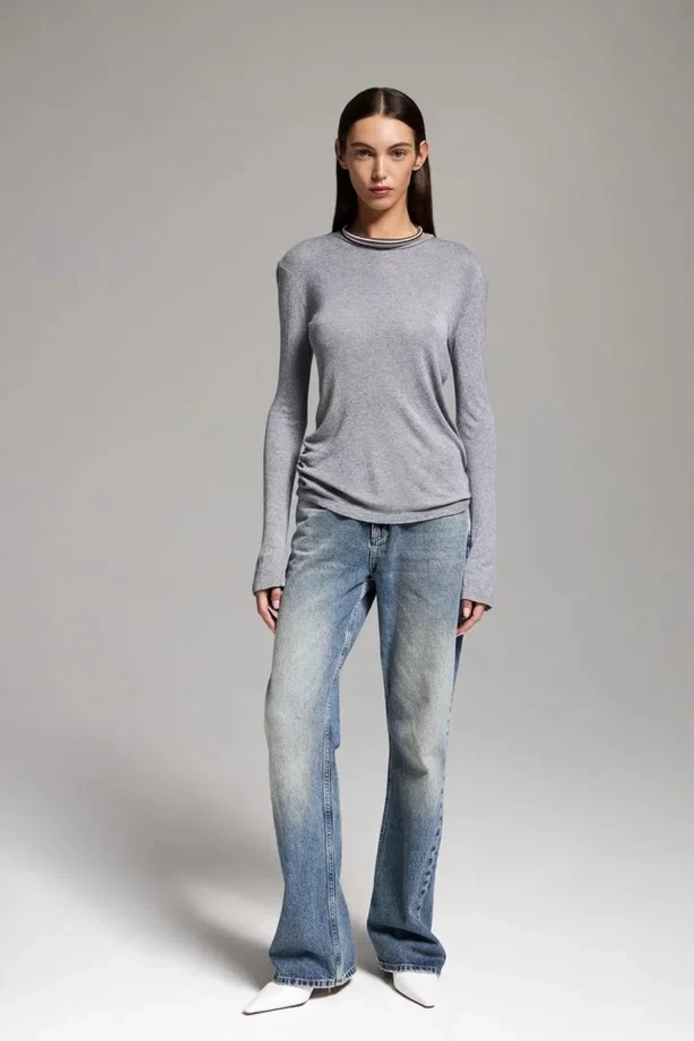 Лонгслив из смесового кашемира, Серый