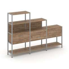 Shelf System Трехсекционный стеллаж четырех/трех/двухярусный с ящиками SN.STM-431 Дуб Табак/Металл С