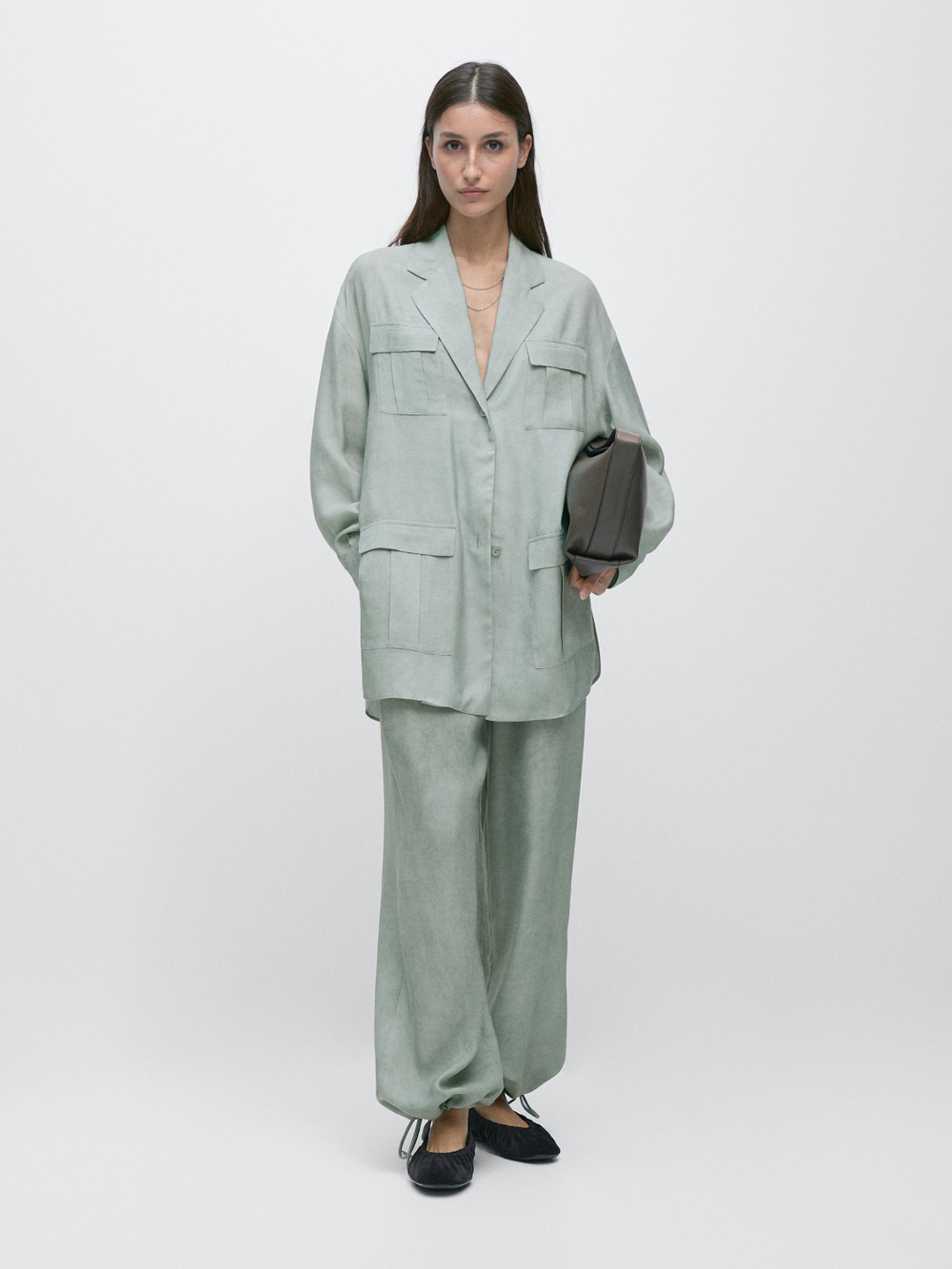 Massimo Dutti Жакет с карманами, фисташково-зеленый