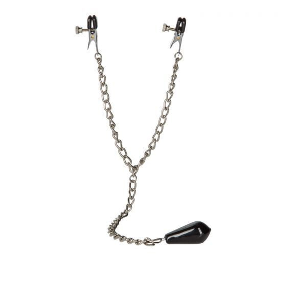 Зажимы на грудь с цепью и подвесом Weighted Nipple Clamps (Цвет: серебристый с черным)