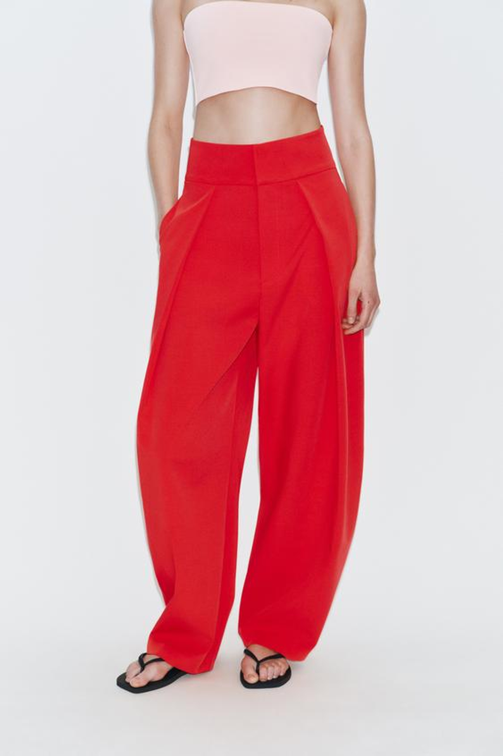 ZARA БРЮКИ BALLOON С ЗАЩИПАМИ, КРАСНЫЙ
