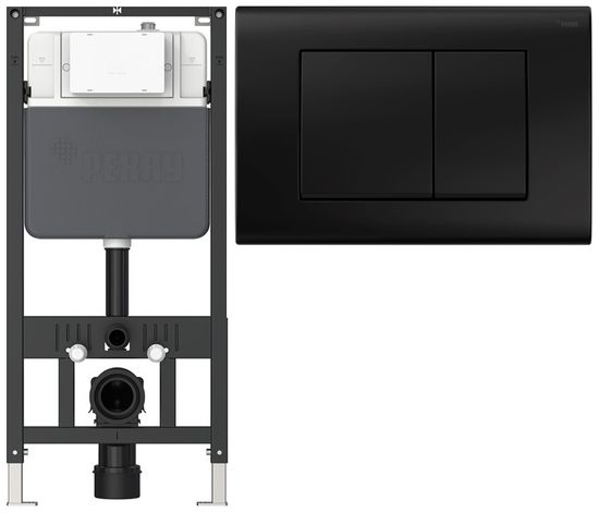 Комплект инсталляции Рехау NOVAFLOW с панелью смыва NOVA QUAD 001 прямоугольной, черный, матовый