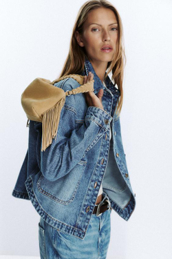 ZARA МИНИ-СУМКА ИЗ СПИЛКА С БАХРОМОЙ, ПЕСОЧНЫЙ/КОРИЧНЕВЫЙ