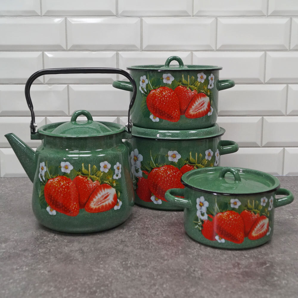 Набор кастрюль "Клубника садовая" изумрудный