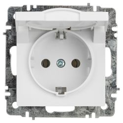 Розетка Intro Accent 6-203-01 2P+E Schuko с крышкой, 16А-250В, IP20, СУ, AL/CU, белый | Intro
