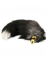 Металлическая анальная пробка с хвостом из натурально меха (Цвет: золотой)