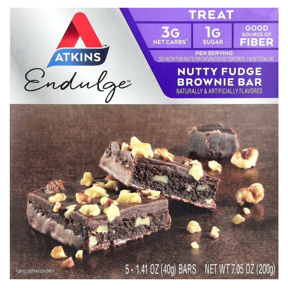 Atkins, Endulge, брауни с орехами, 5 батончиков, 1.41 унции (40 г) каждый